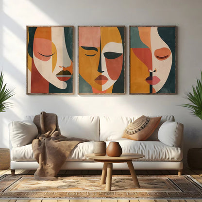 Minimalist Mid Century Colorful Modern Wall Art Set of 3 Wall Frames