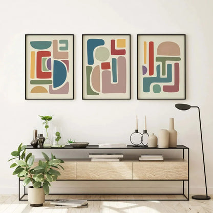 Modern Mid Century Set of 3 Wall Art Wall Frame