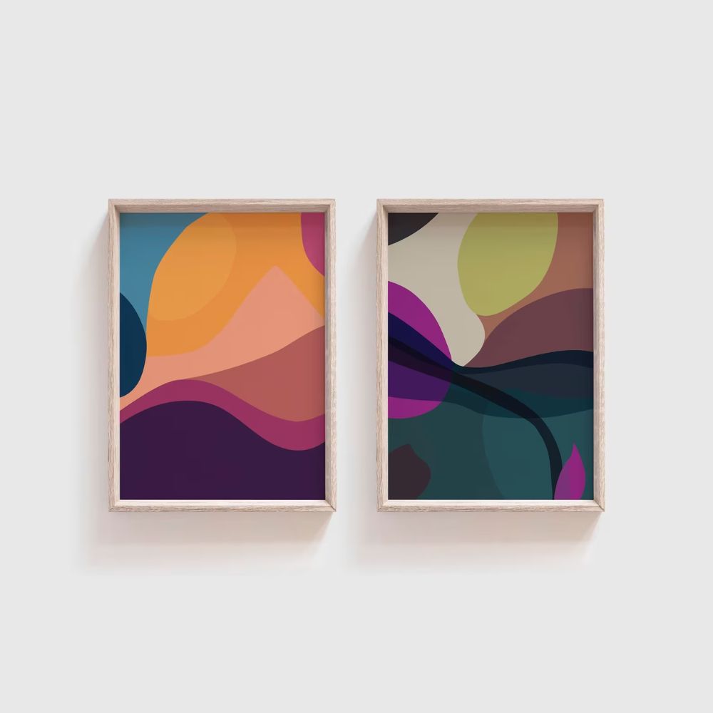 Bold Organic Shapes Colorful Full Wall Frame Set of 2