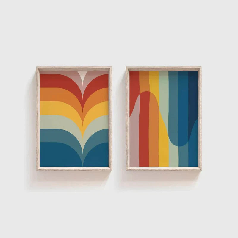 Bright Colorful Stripes Wall Frame Set of 2