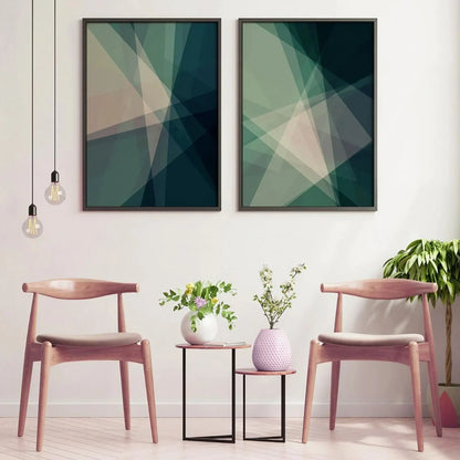 Green Geometric Art Set of 2  Green Living Room Bedroom Wall Frame