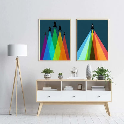 Cool Space Art Kids Decor Rocket Wall Frame