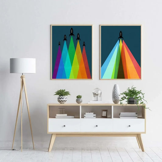 Cool Space Art Kids Decor Rocket Wall Frame