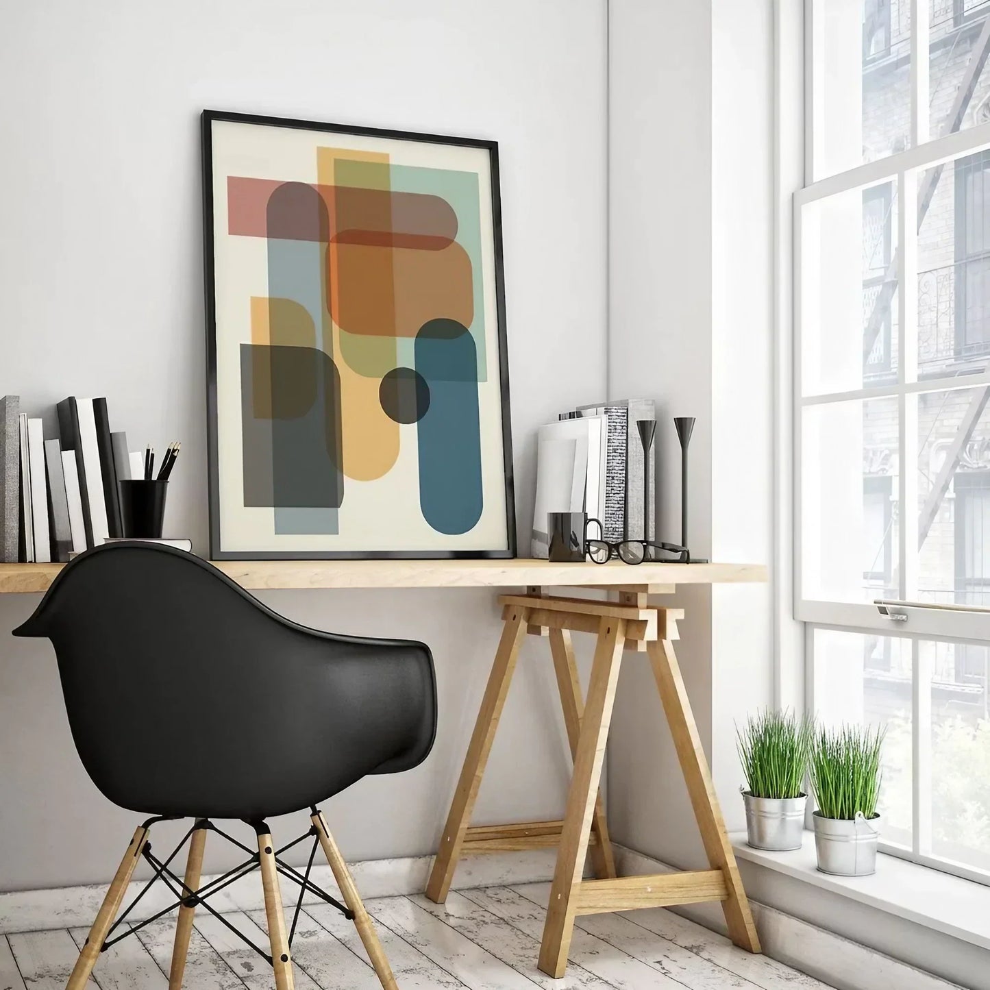 Large Abstract Colorful Mid Century Wall Frame