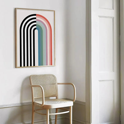 Modern Rainbow Decor Black and White Art Mid Century Wall Frame