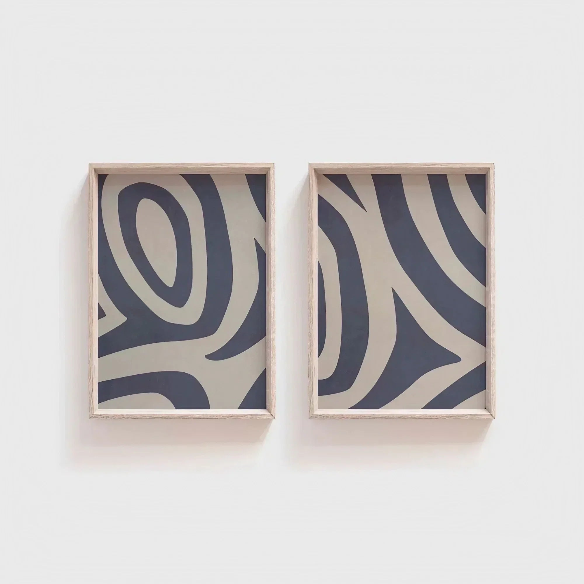Blue Gray Abstract Art Set of 2 Tribal Pattern Decor Art Wall Frame
