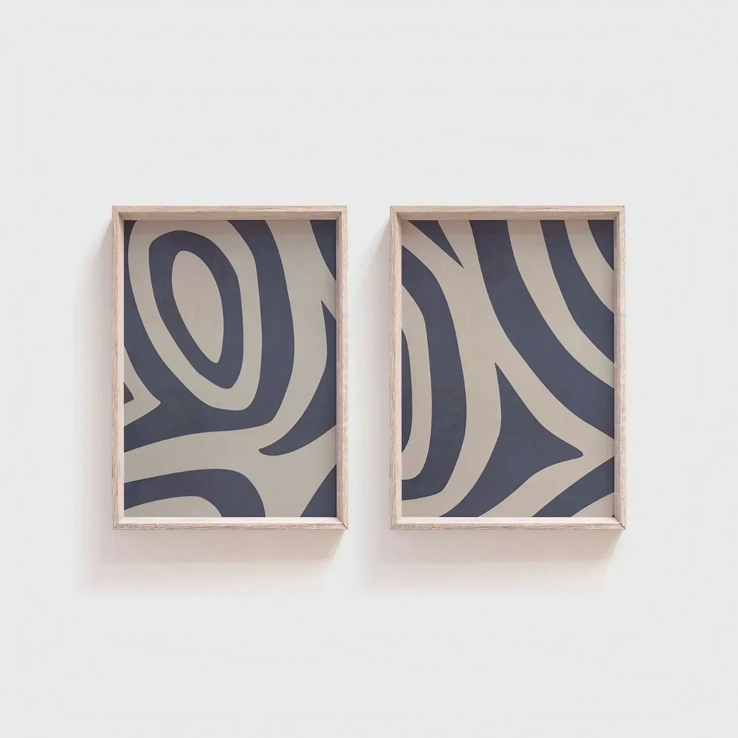 Blue Gray Abstract Art Set of 2 Tribal Pattern Decor Art Wall Frame