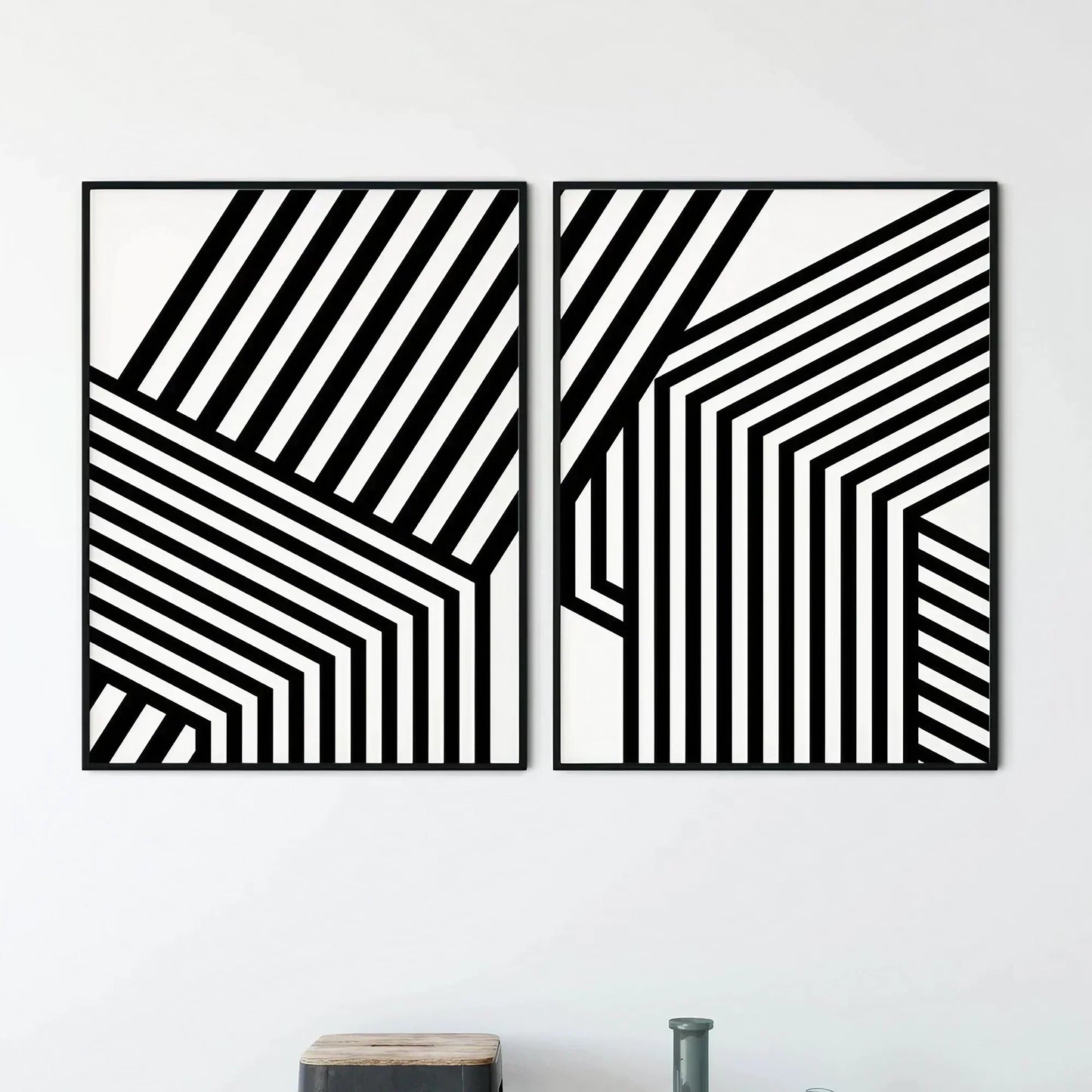 Modern Black & White Wall Art Minimalist Set of 2 Wall Frmae