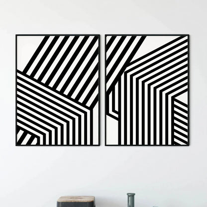 Modern Black & White Wall Art Minimalist Set of 2 Wall Frmae