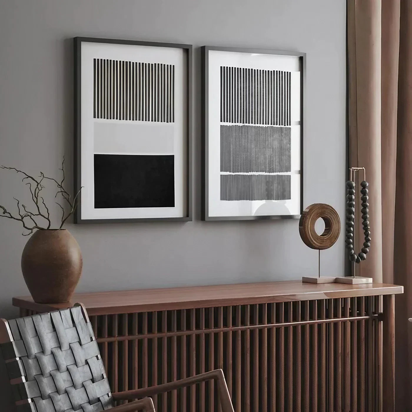 Black & White Art Mid Century Artwork Set of 2 Modern Art Decor Wall Frame