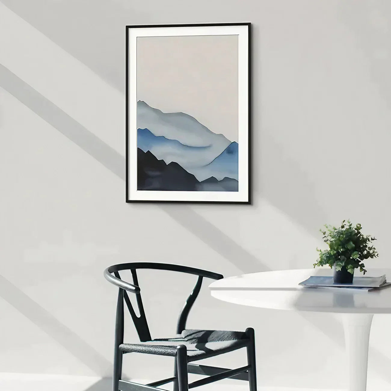 Watercolor blue mountains minimalist abstract Wall Frame