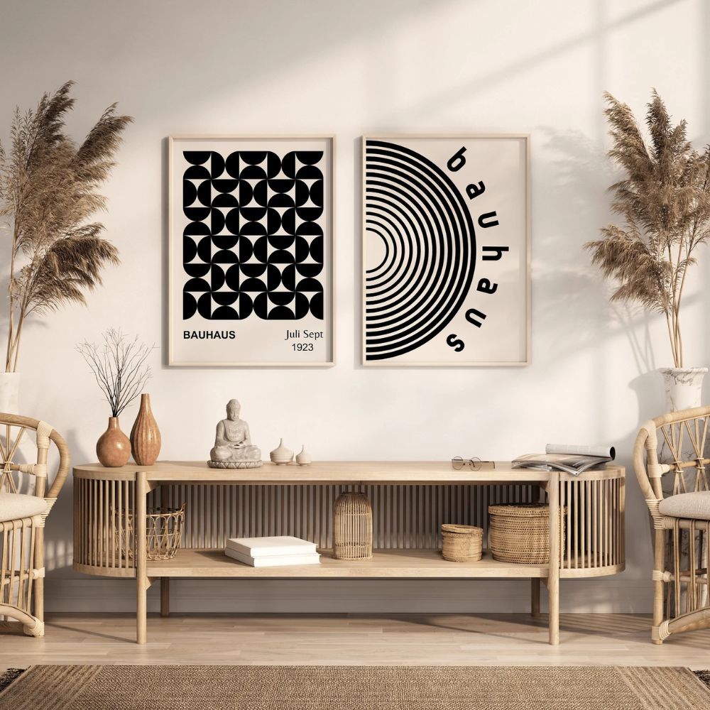 Bauhaus Set of 3 Poster Set, Bauhaus Black Geometric Gallery Wall Frame