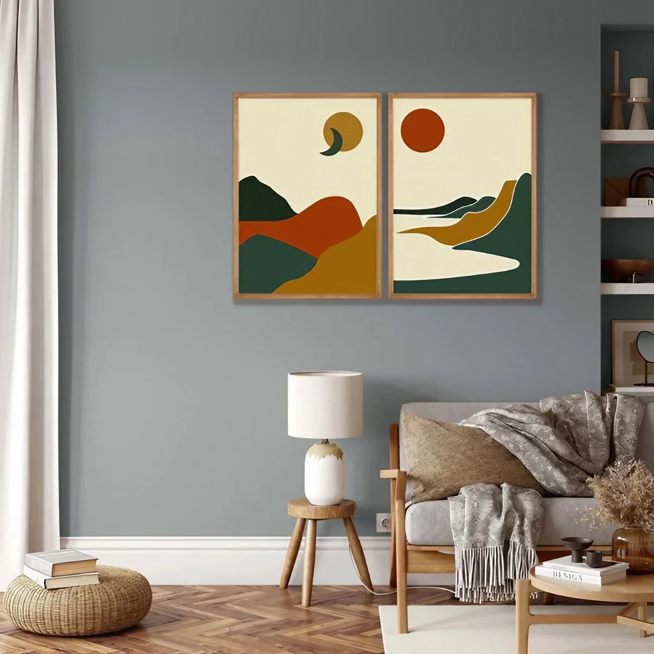 Boho Wall Art Set of 2 Mountain Landscape Wall Art Wall Frame