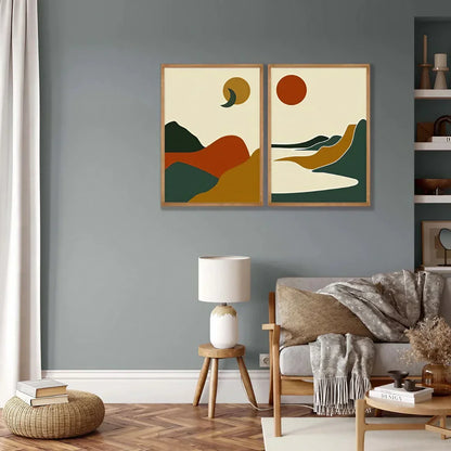 Boho Wall Art Set of 2 Mountain Landscape Wall Art Wall Frame