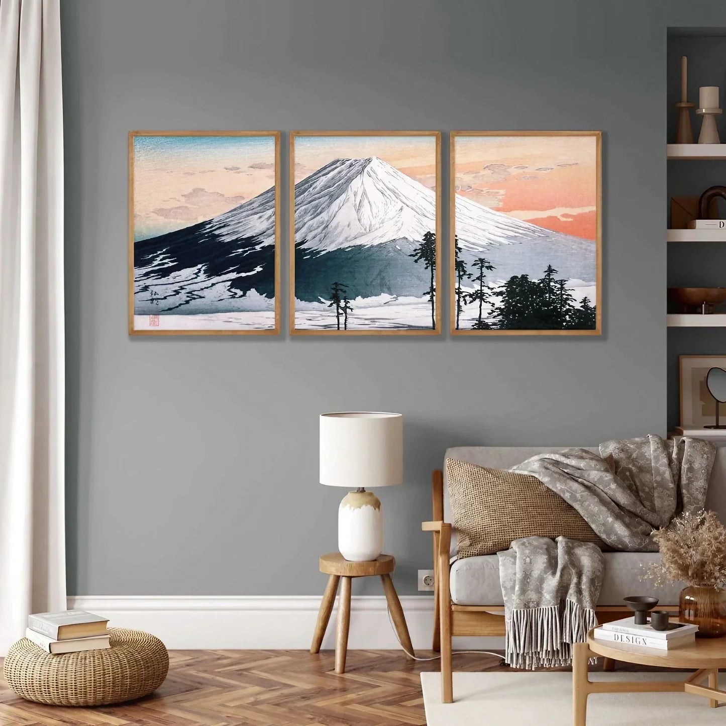 Japanese Woodblock Art Set of 3 Wall Frame