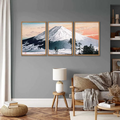 Japanese Woodblock Art Set of 3 Wall Frame