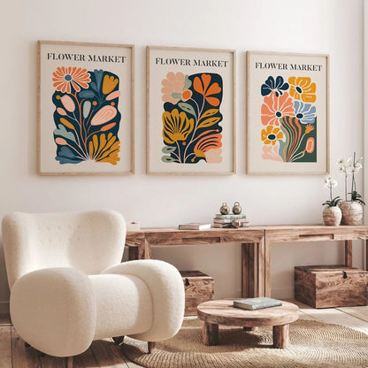 Set Of 3 Flower Market Wall Frame