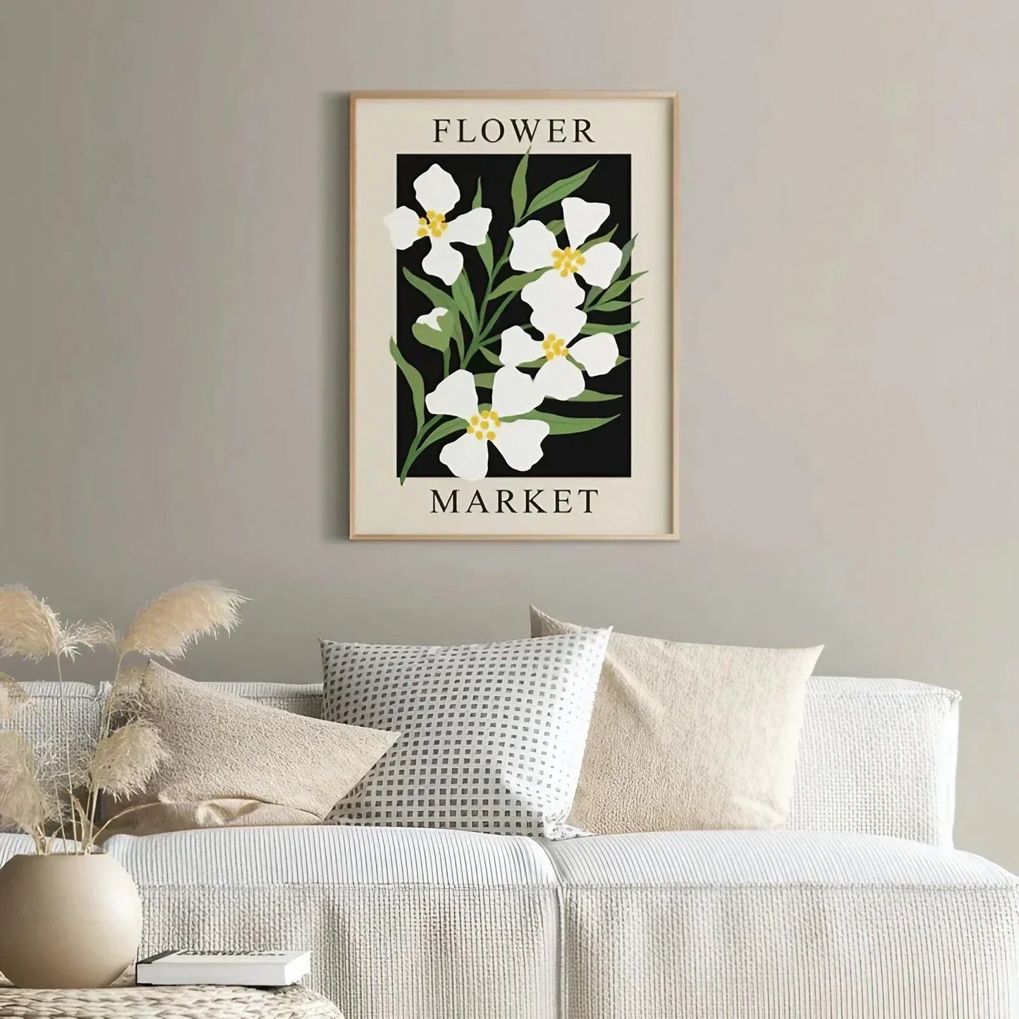 Black Beige White Floral Wall Decor Frame