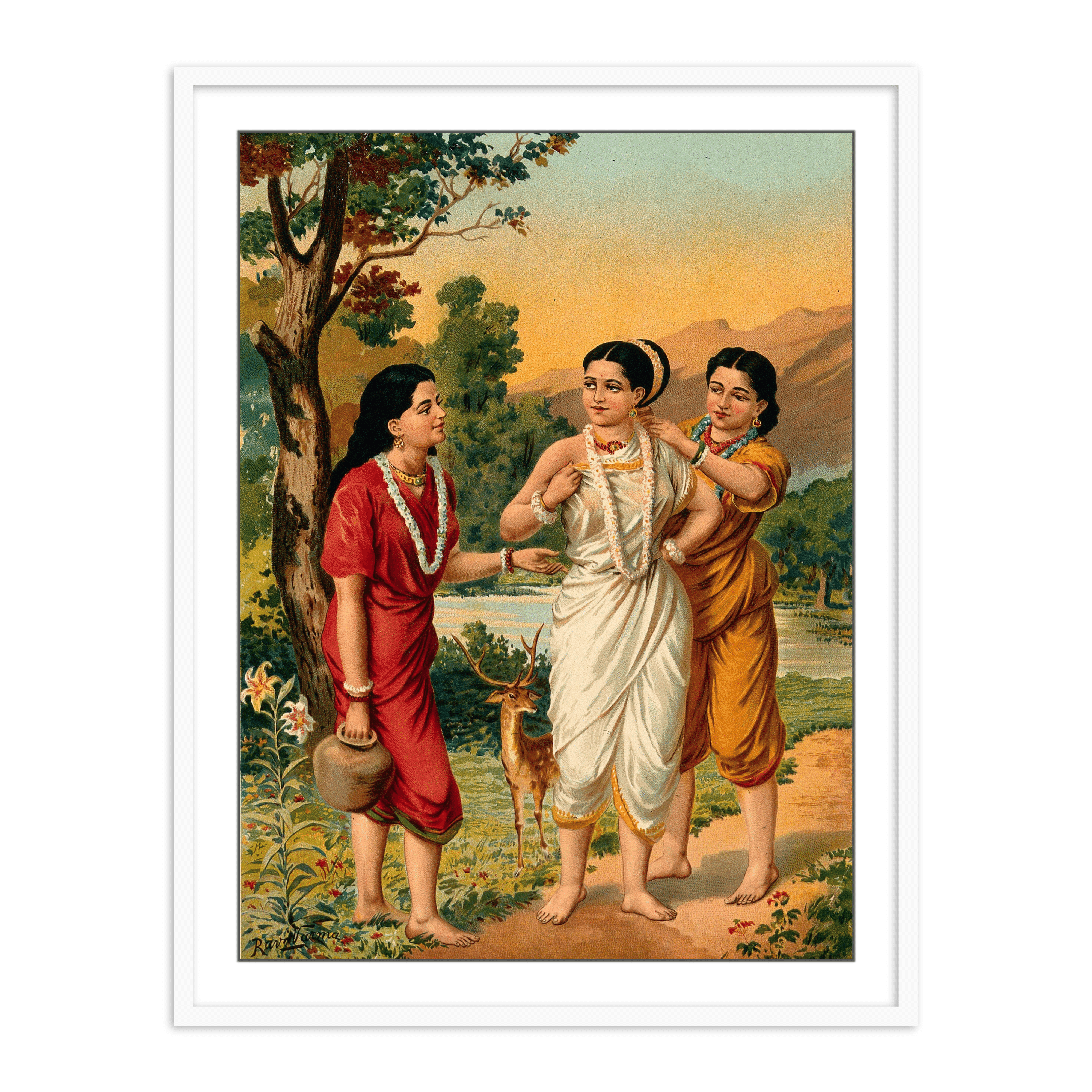 Shakuntala and her friends by Raja Ravi Varma Wall Painting for Home Decor