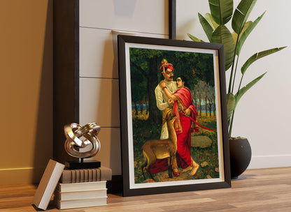 King Dushyanta proposing marriage with a ring to Shakuntala by Raja Ravi Varma Wall Art