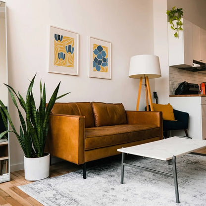 Mustard Navy Blue Botanical Mid Century Modern Wall Art Set of 3 Wall Frames