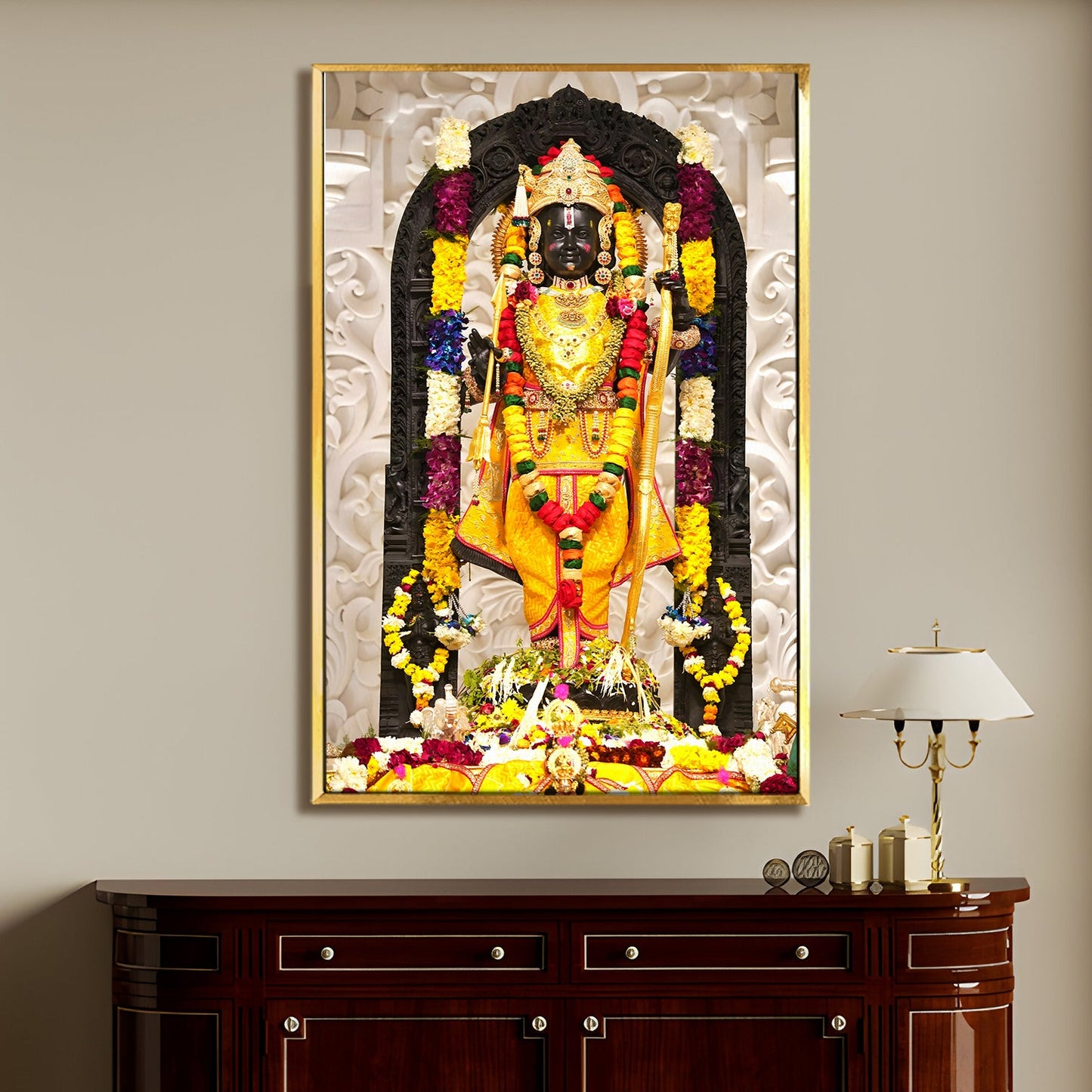 Blossoms for the Divine: A Glimpse into a Ram Lalla Painting Print Canvas Masterpiece Artwork