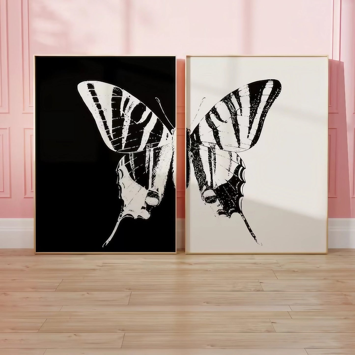 Black And White Butterfly Modern Wall Art Set of 2 Wall Frames