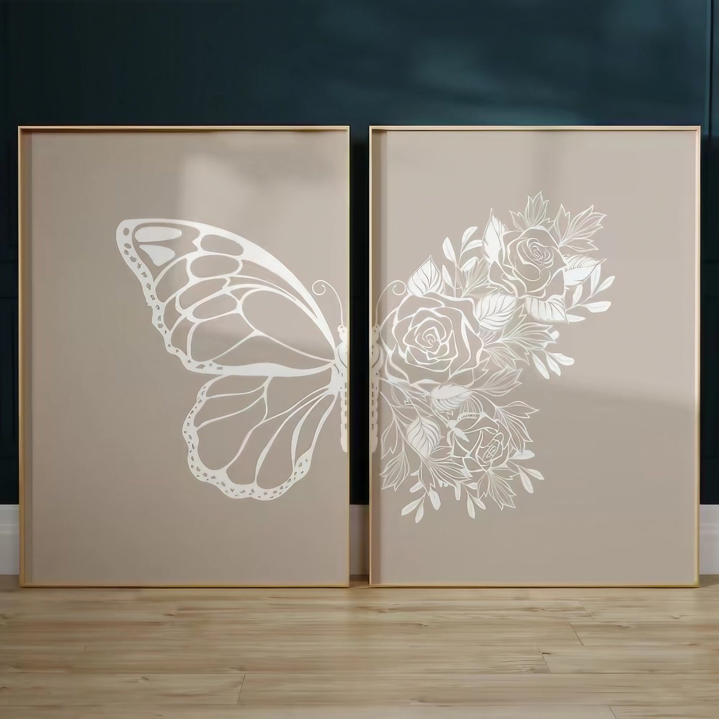 Butterfly Grey Modern Wall Art Set of 2 Wall Frames