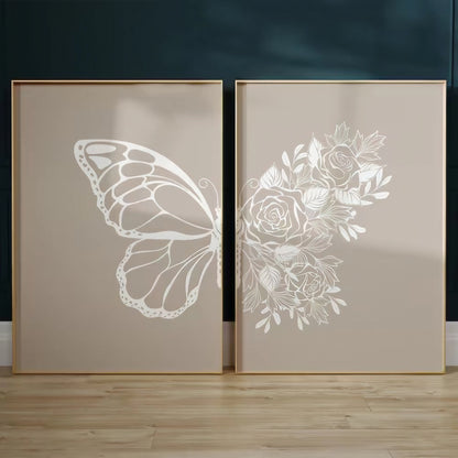 Butterfly Grey Modern Wall Art Set of 2 Wall Frames