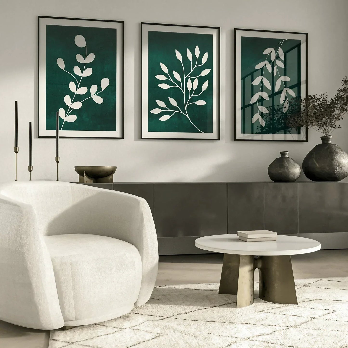 Dark Emerald Green Set of 3 Wall Art Wall Frames