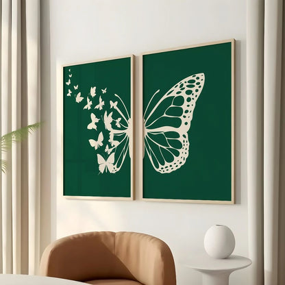 Abstract Botanical Butterfly Saga Green Bedroom Wall Decor Wall Art Frames