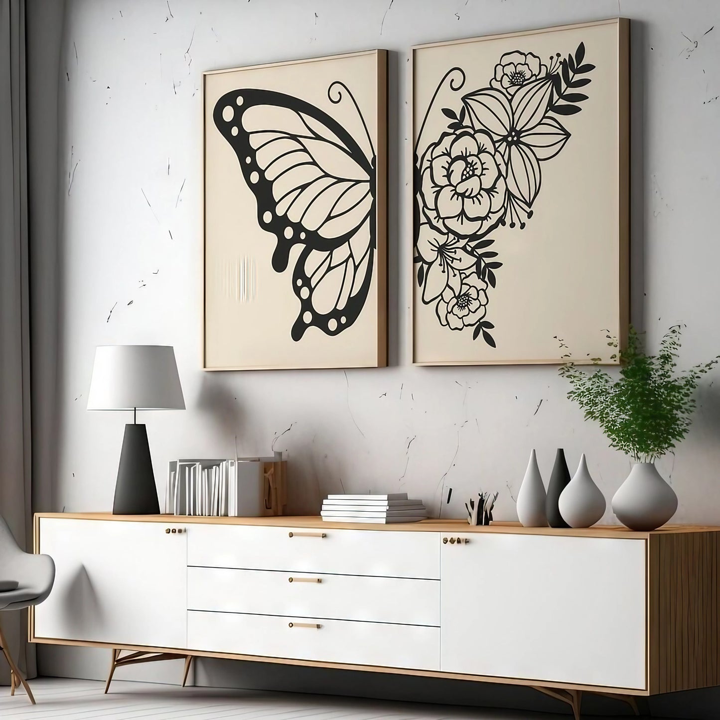 Botanical Black And White Bedroom Decor Wall Art Wall Frames Set of 2