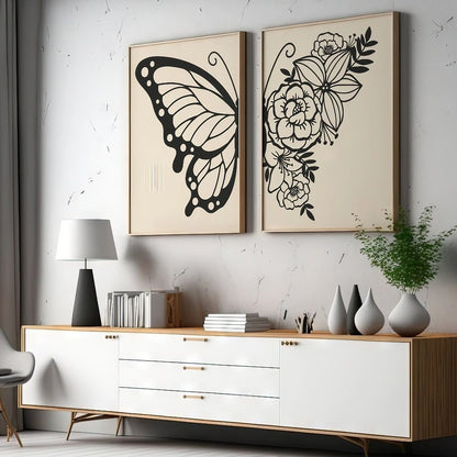 Botanical Black And White Bedroom Decor Wall Art Wall Frames Set of 2