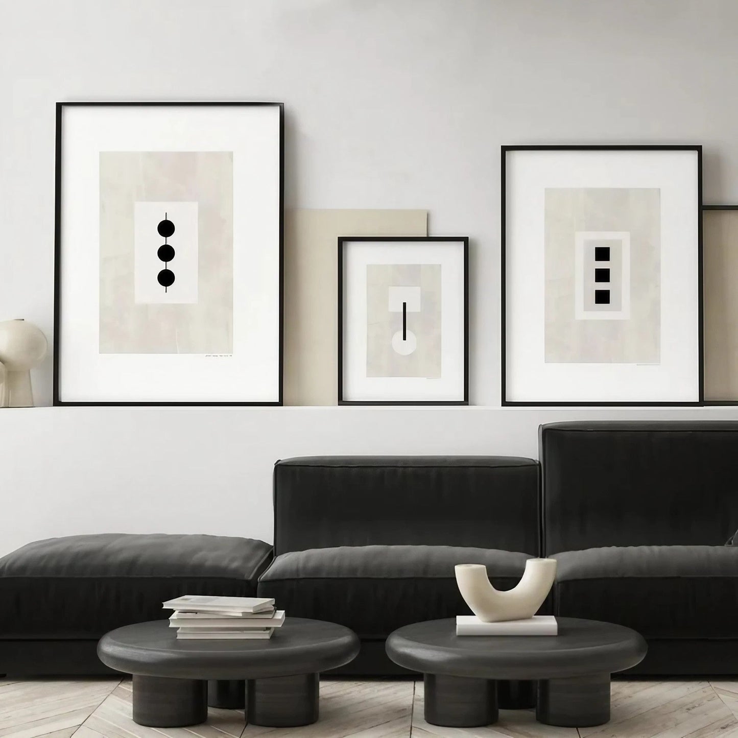 Modern Wall Art Set of 3 Black and White Wall Art Frames