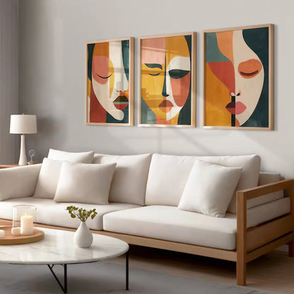 Minimalist Mid Century Colorful Modern Wall Art Set of 3 Wall Frames