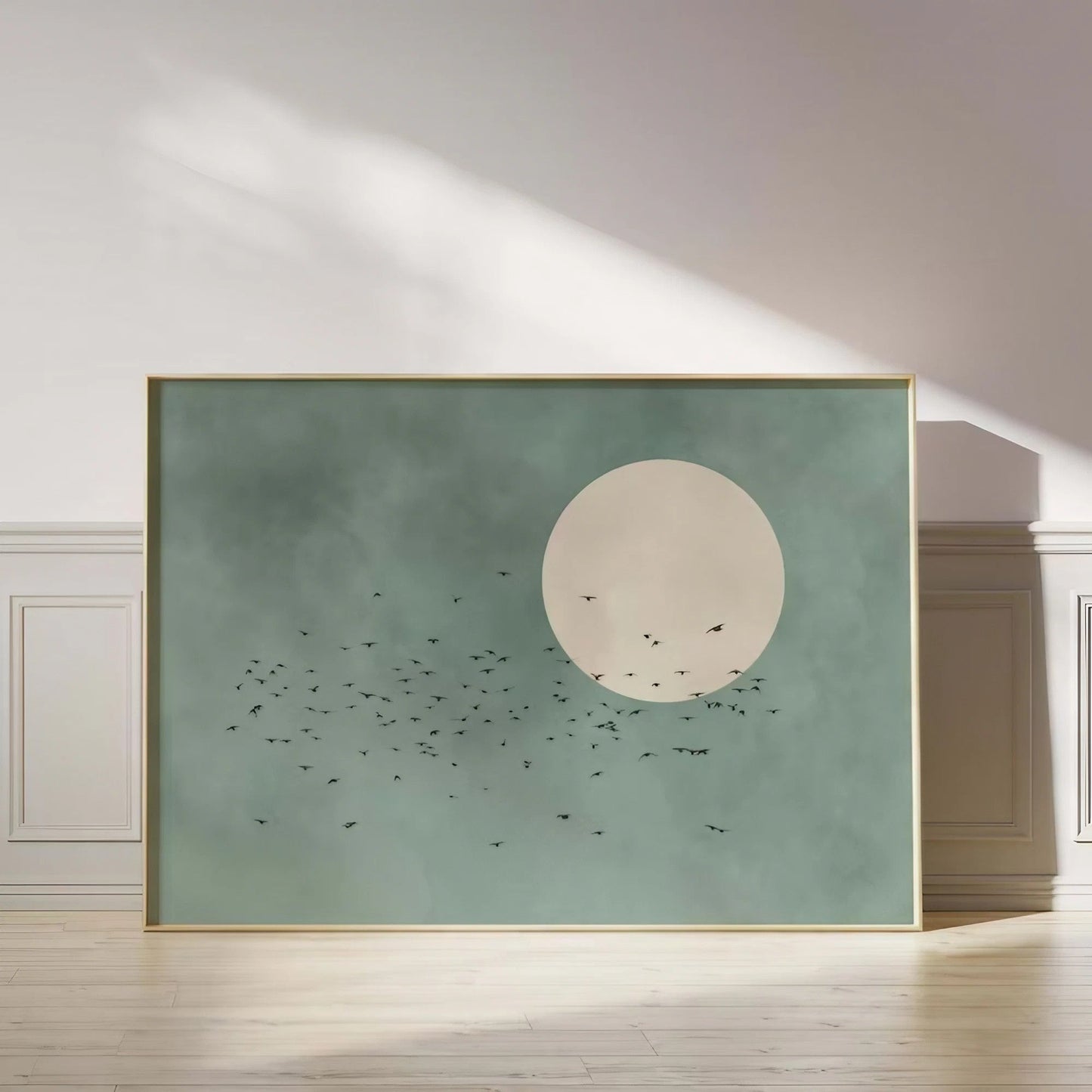 Sage Green Flying Birds And Sun Wall Art Wall Frame