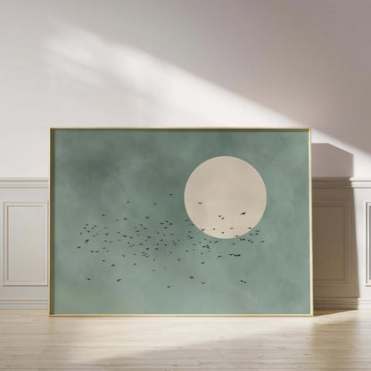 Sage Green Flying Birds And Sun Wall Art Wall Frame