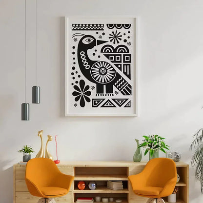 Cute Black and White Folk Bird Wall Frame