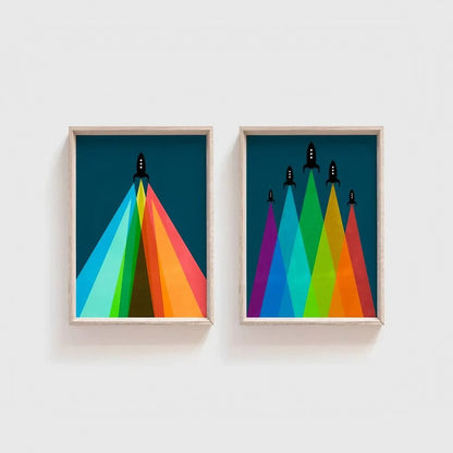 Cool Space Art Kids Decor Rocket Wall Frame