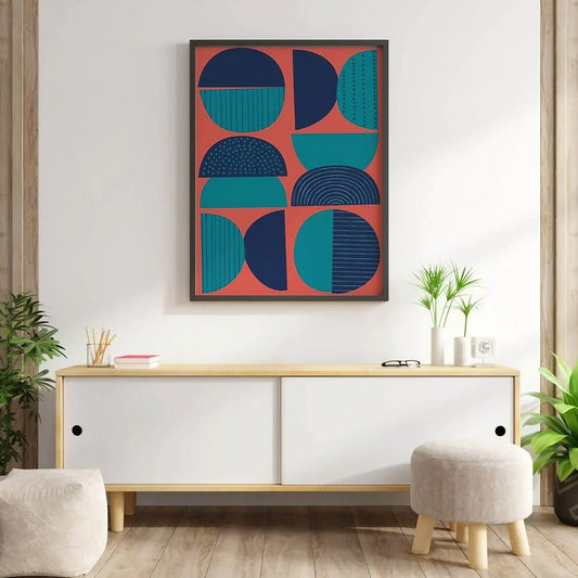Fun Mid Century Mod Wall Art Pink and Blue Aesthetic Wall Frame