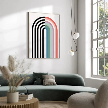 Modern Rainbow Decor Black and White Art Mid Century Wall Frame