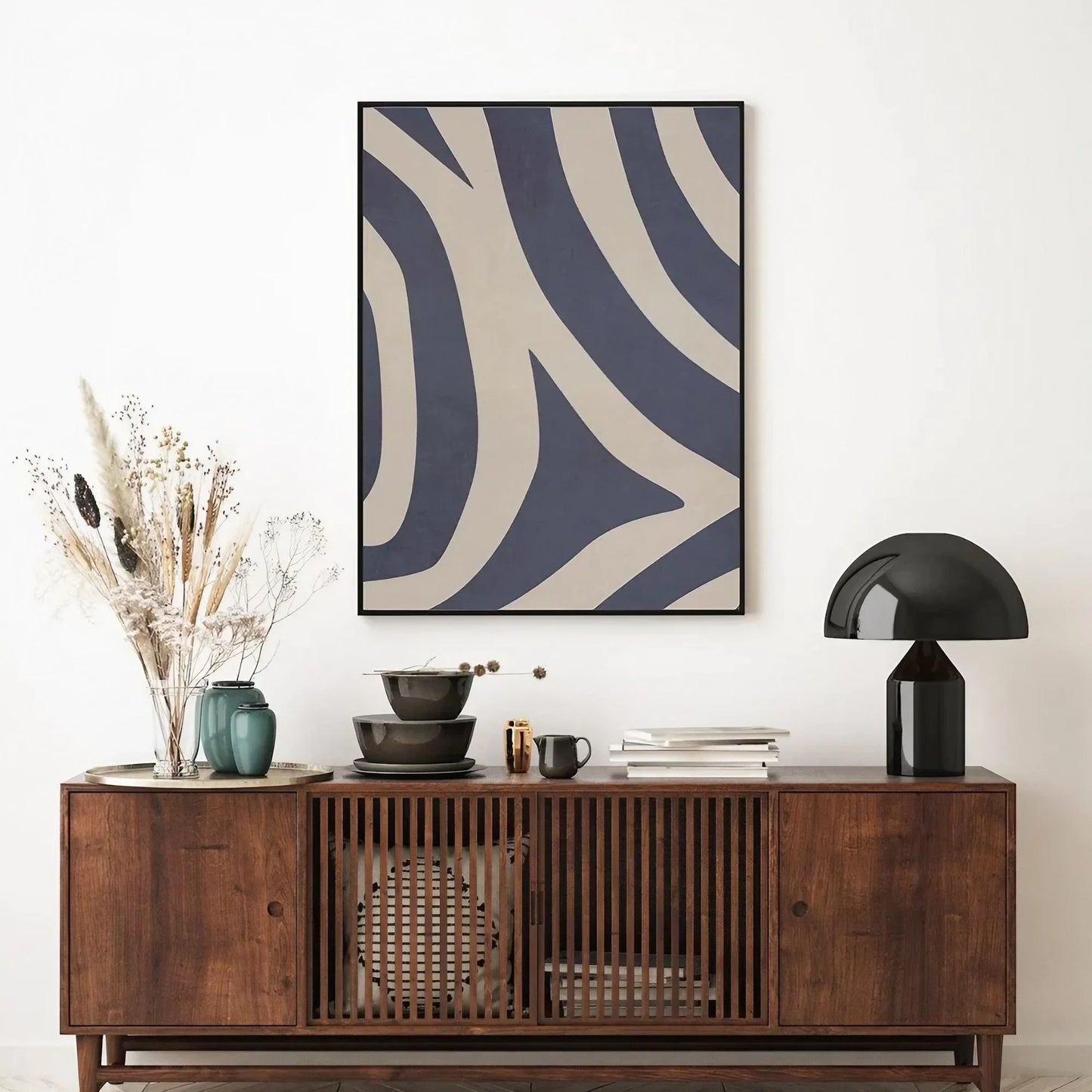 Blue Gray Abstract Art Set of 2 Tribal Pattern Decor Art Wall Frame