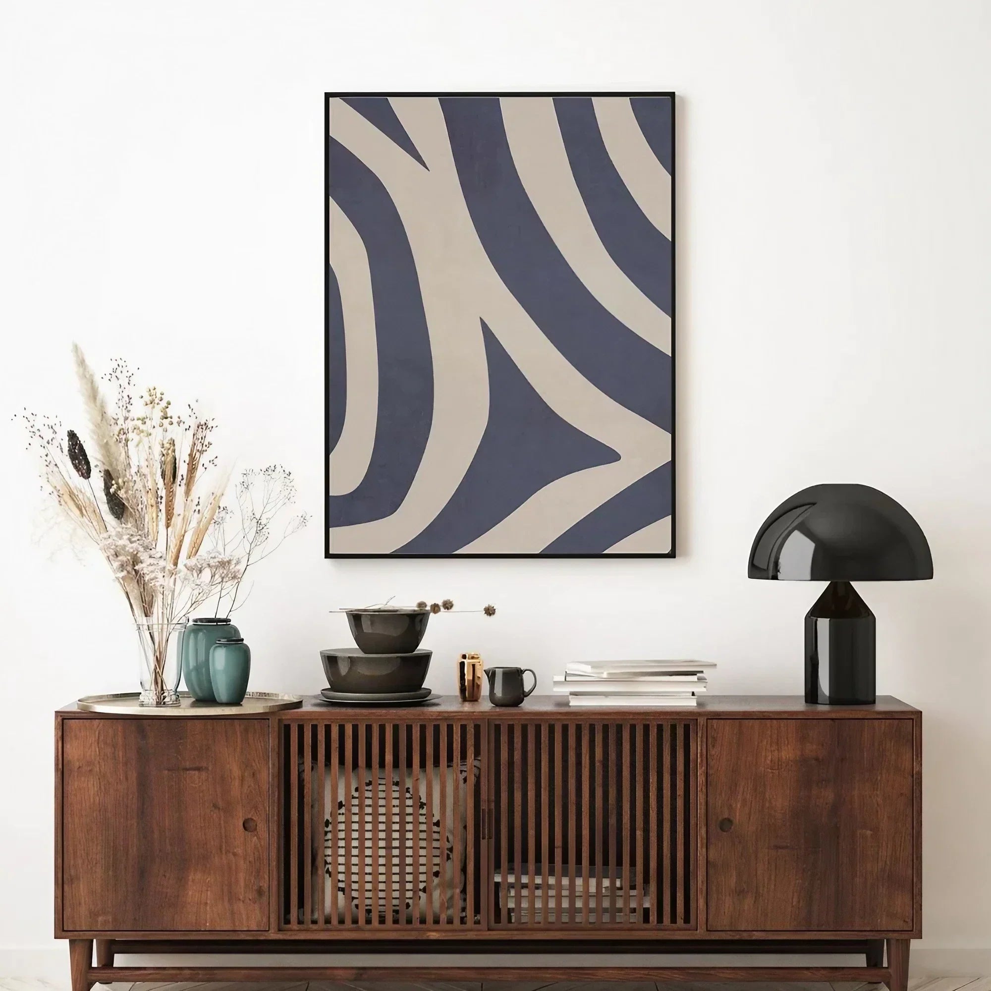 Blue Gray Abstract Art Set of 2 Tribal Pattern Decor Art Wall Frame
