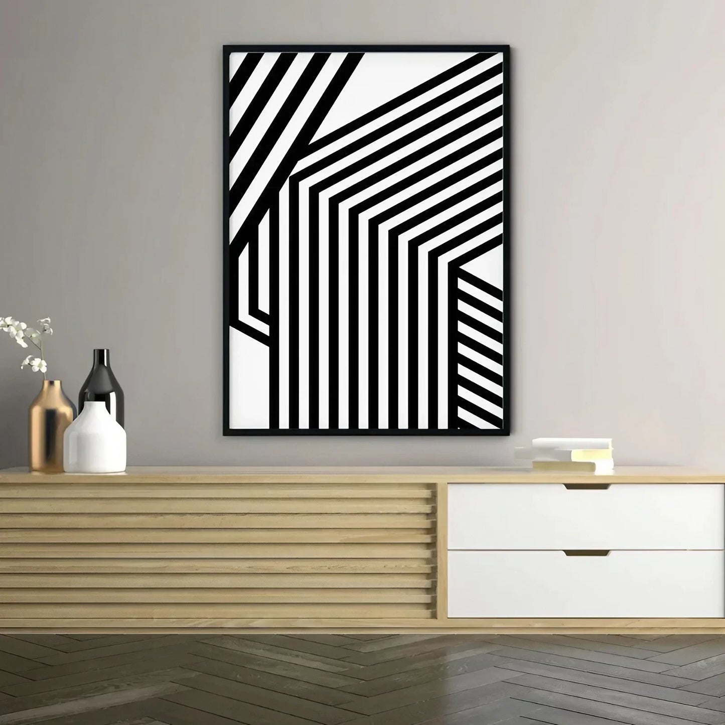 Modern Black & White Wall Art Minimalist Set of 2 Wall Frmae
