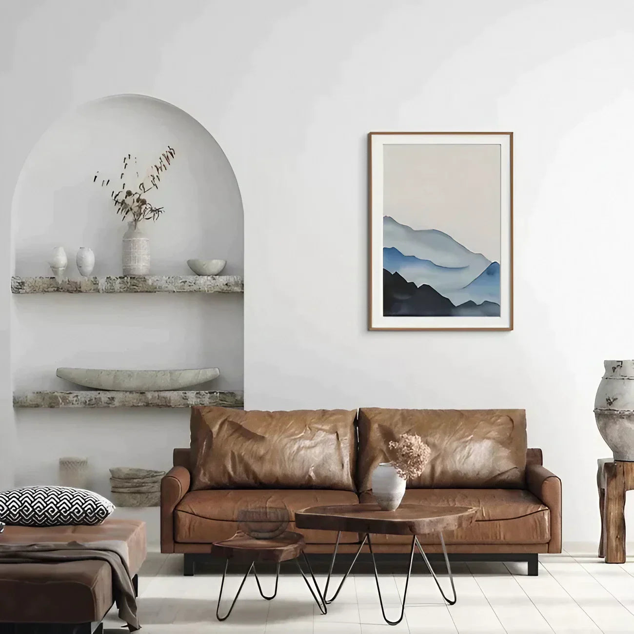 Watercolor blue mountains minimalist abstract Wall Frame