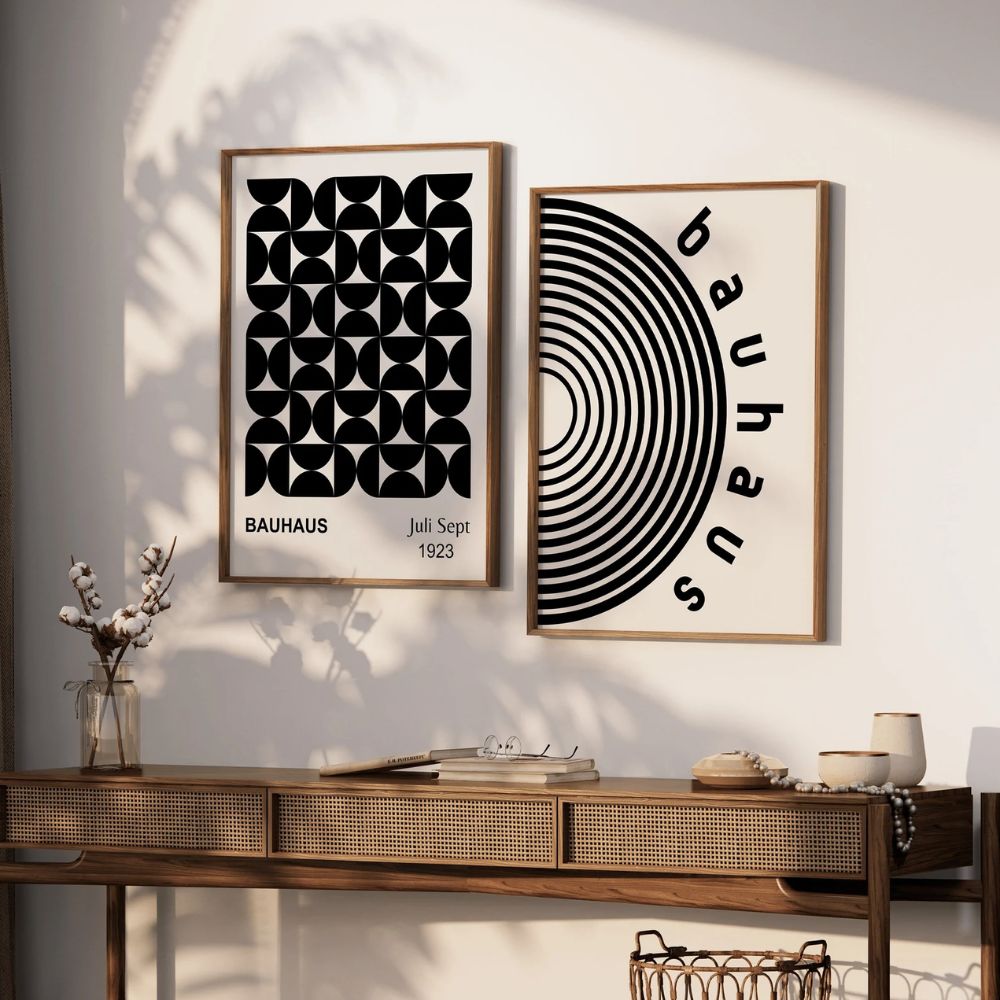 Bauhaus Set of 3 Poster Set, Bauhaus Black Geometric Gallery Wall Frame