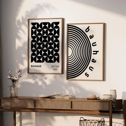 Bauhaus Set of 3 Poster Set, Bauhaus Black Geometric Gallery Wall Frame