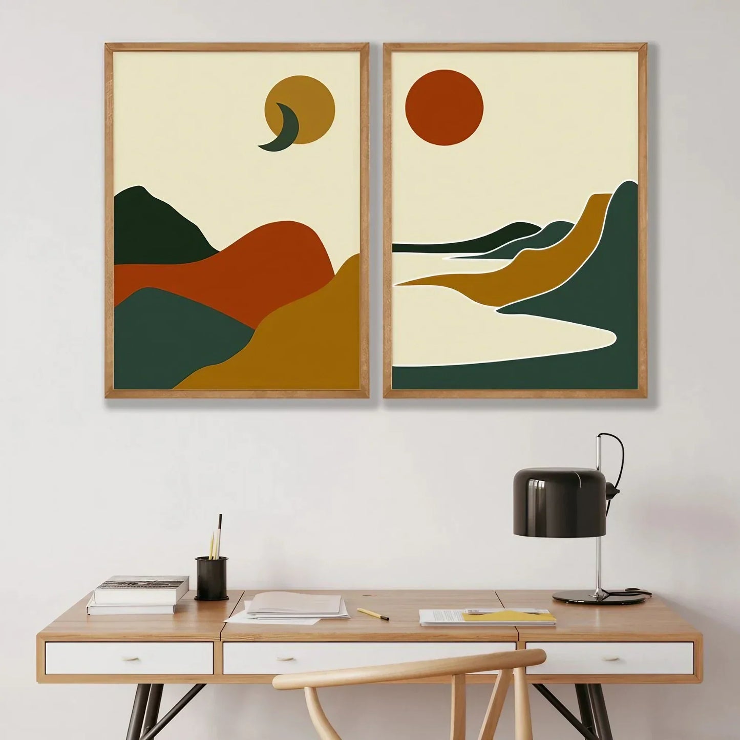 Boho Wall Art Set of 2 Mountain Landscape Wall Art Wall Frame