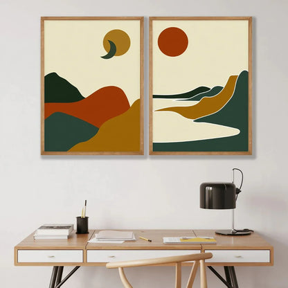 Boho Wall Art Set of 2 Mountain Landscape Wall Art Wall Frame