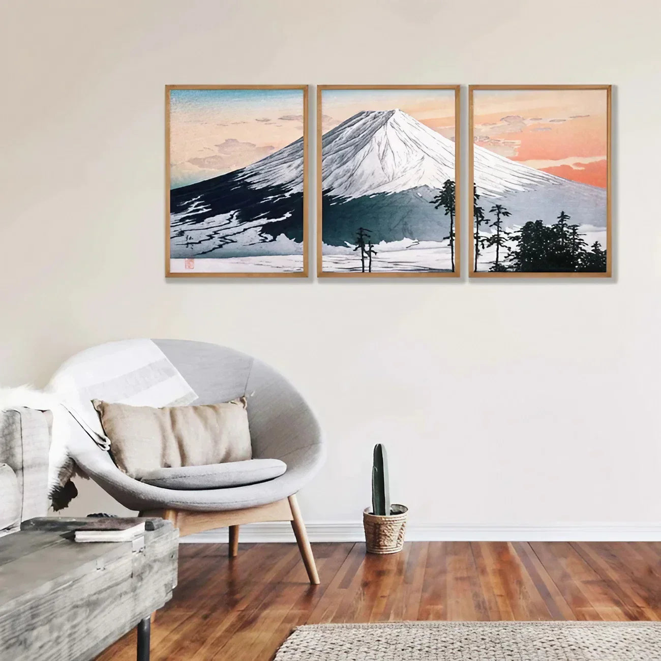 Japanese Woodblock Art Set of 3 Wall Frame